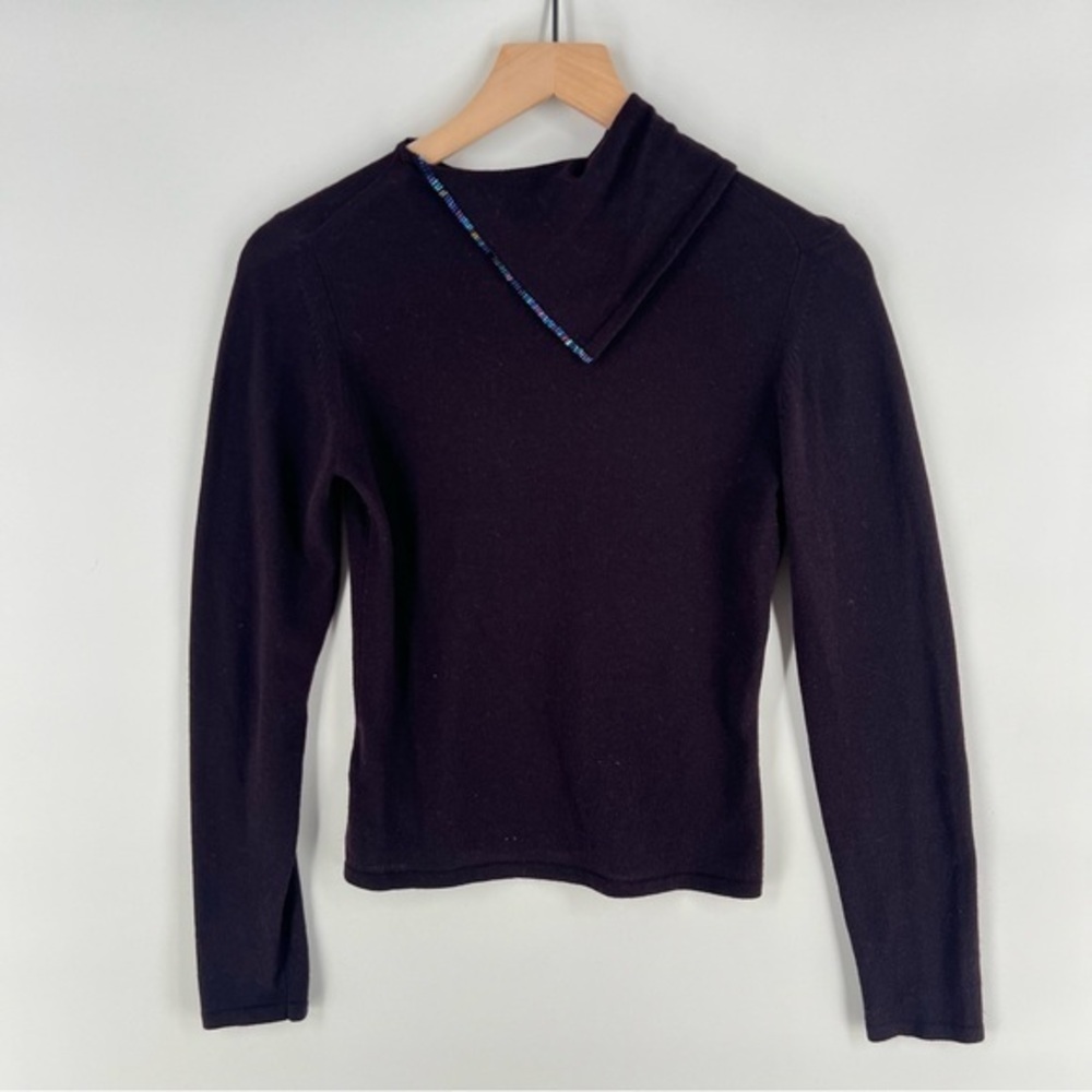 Calvin Klein Soft Purple‎ Silk Cashmere Beaded Shawl Neck Sweater